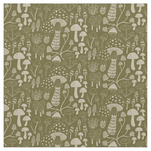 Tissu Champignons vert et crème  (Fermer)