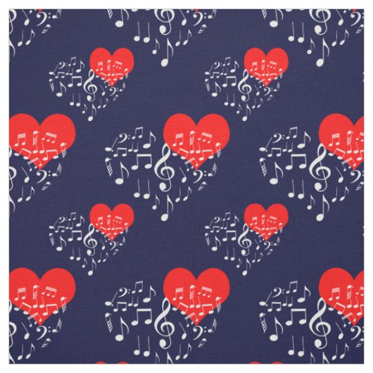 Tissu Chanter Motif de coeur. Notes blanches, contexte d (Échantillon)