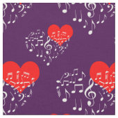 Tissu Chanter Motif de coeur. Notes blanches sur Violet (Fermer)