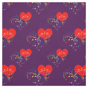 Tissu Chanter Motif de coeur. Notes Colorées Sur Violet