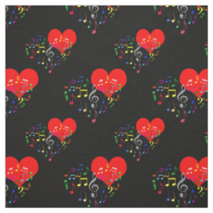 Tissu Chanter Motif de coeur. Notes de couleur, fond noi