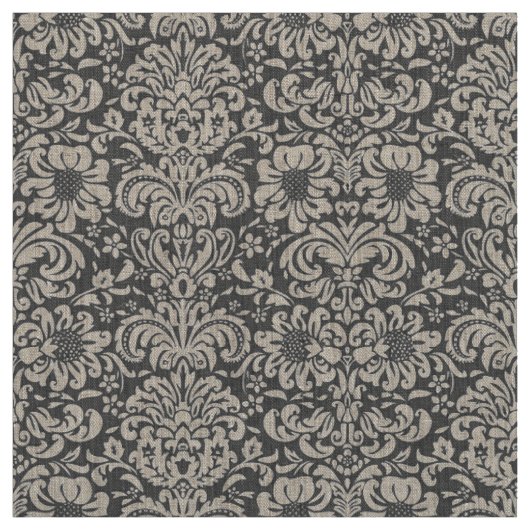 Tissu Charbon Gris Floral Damas (Échantillon)
