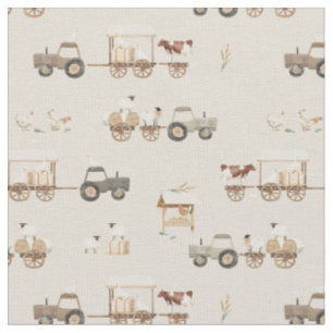 Tissu Chariot de ferme tracteur ferme maison Beige
