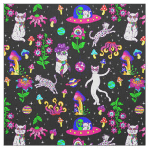 Tissu chat alien disco espace extra-atmosphérique léopar