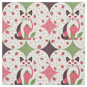 Tissu Chat aux fraises