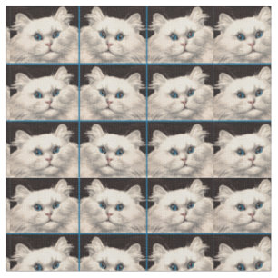 Tissu chat blanc aux yeux bleus