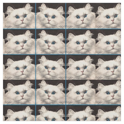 Tissu chat blanc aux yeux bleus (Fermer)