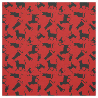 Tissu Chat/chats Chaton/chaton, silhouette, rouge vif