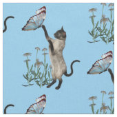 Tissu Chat de Siamese avec Bleu Papillon Animal (Fermer)