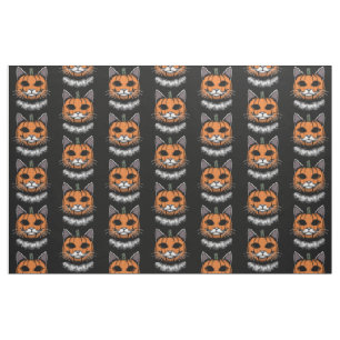 Tissu Chat d'Halloween, visage Citrouille