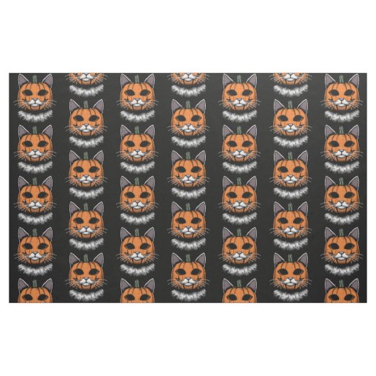 Tissu Chat d'Halloween, visage Citrouille (Fat Quarter)