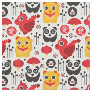 Tissu Chat, dragon, et panda chanceux de la Chine