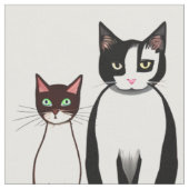Tissu Chat et chaton noir et blanc rétro moderne (Fermer)