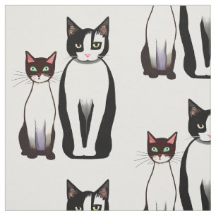 Tissu Chat et chaton noir et blanc rétro moderne
