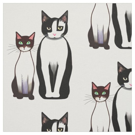 Tissu Chat et chaton noir et blanc rétro moderne (Échantillon)