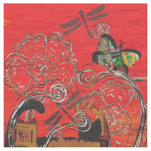 Tissu Chat et papillon d'amour (Fermer)