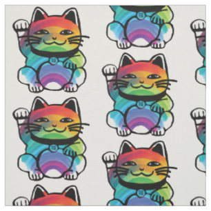 Tissu Chat Japonais Chanceux avec Arc-en-Ciel