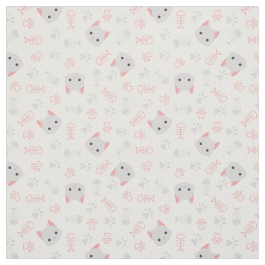 Tissu Chat mignonne et os de poisson (Échantillon)