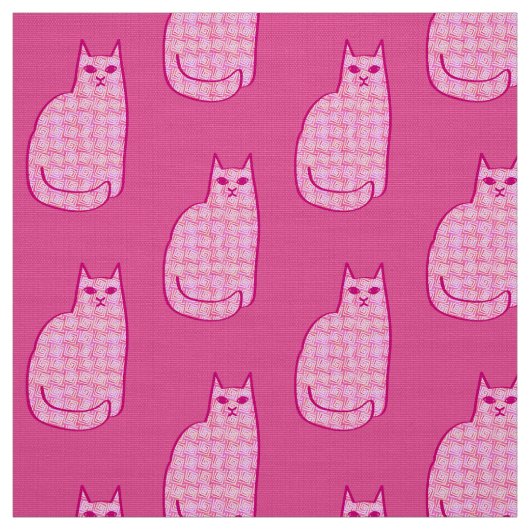Tissu Chat moderne du milieu du siècle, Fuchsia et rose (Échantillon)