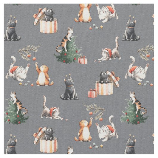 Tissu Chat Noël Miaou ronron chaton (Fermer)