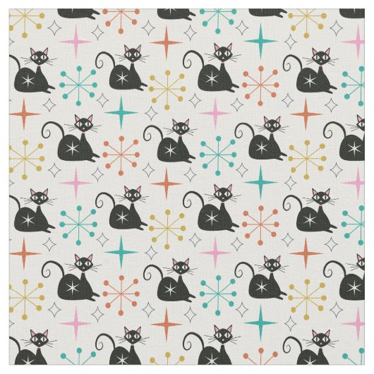 Tissu Chat noir atomique de style milieu de siècle avec  (Fermer)