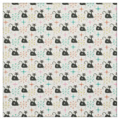 Tissu Chat noir atomique de style milieu de siècle avec  (Échantillon)