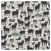Tissu Chat noir botanique blanc motif moderne boho (Fermer)