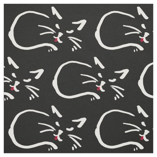 Tissu Chat noir, langue rouge (Échantillon)