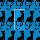 Tissu Chat noir mauvais aimable bleu (Carreau)