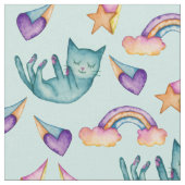 Tissu Chat rêveur flottant dans le motif d'aquarelle de (Fermer)