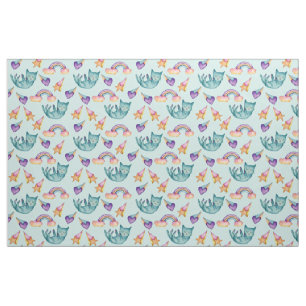 Tissu Chat rêveur flottant dans le motif d'aquarelle de