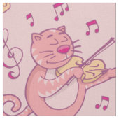 Tissu Chat rose avec Violon (Fermer)