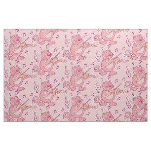 Tissu Chat rose avec Violon