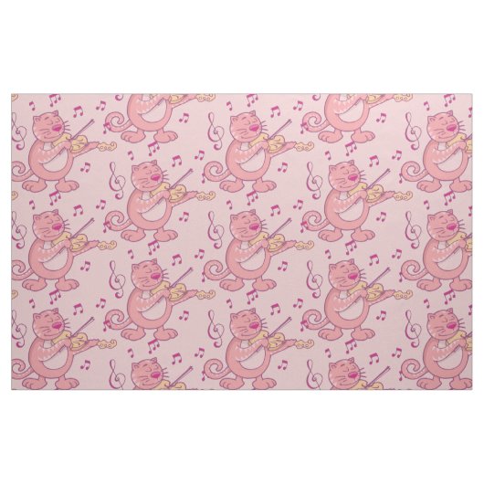 Tissu Chat rose avec Violon (Fat Quarter)