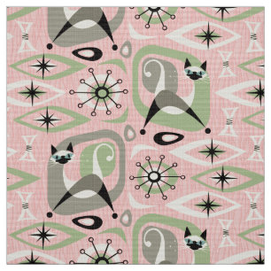 Tissu Chat siamois Abstrait en rose