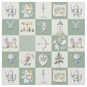 Tissu Château de fantaisie avec dragons et chevaliers bé