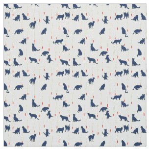Tissu Chatons bleus et poissons rouges