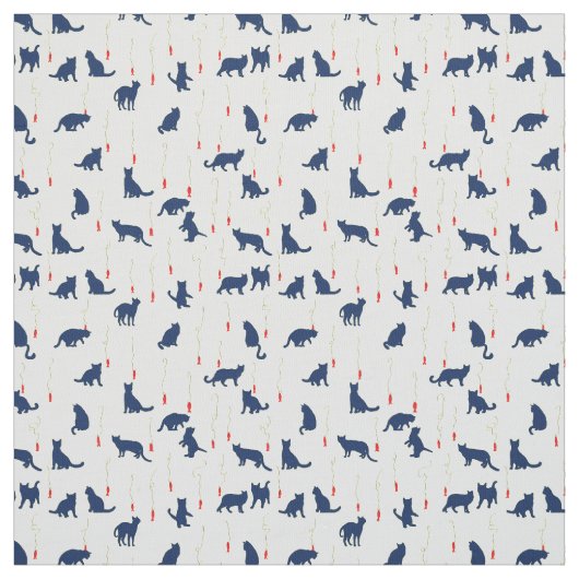 Tissu Chatons bleus et poissons rouges (Échantillon)