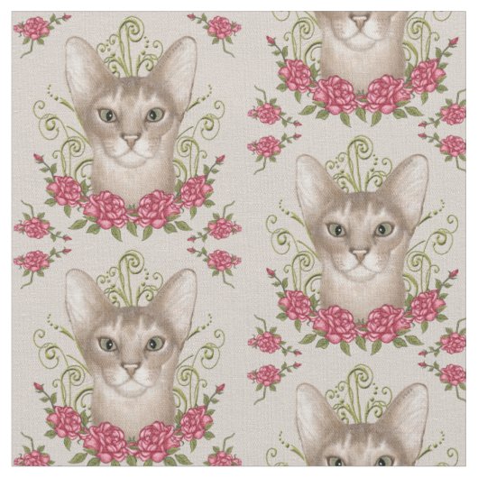 Tissu Chats abyssins Roses (Fermer)