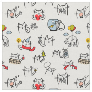 Tissu Chats amusants, lait et magie.