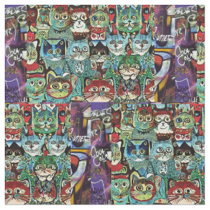 Tissu Chats Anthropomorphes Victoriens Aux Couleurs Terr