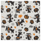 Tissu Chats, araignées et Citrouilles noirs grincheux d' (Détail)