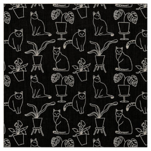 Tissu Chats blancs en noir