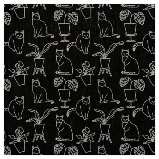 Tissu Chats blancs en noir (Échantillon)