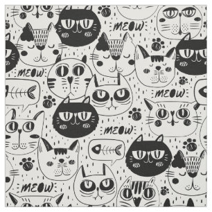 Tissu Chats blancs noirs face motif