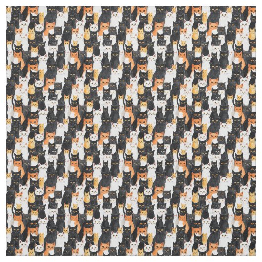 Tissu Chats blancs noirs orange (Échantillon)