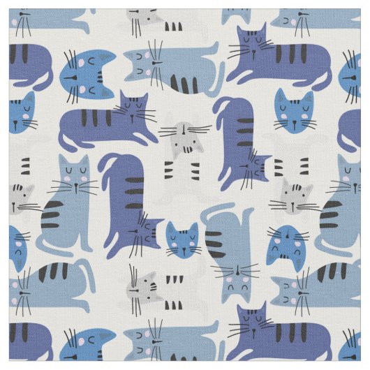 Tissu Chats bleus et gris (Fermer)