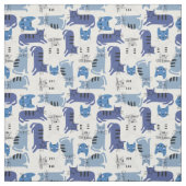 Tissu Chats bleus et gris (Échantillon)