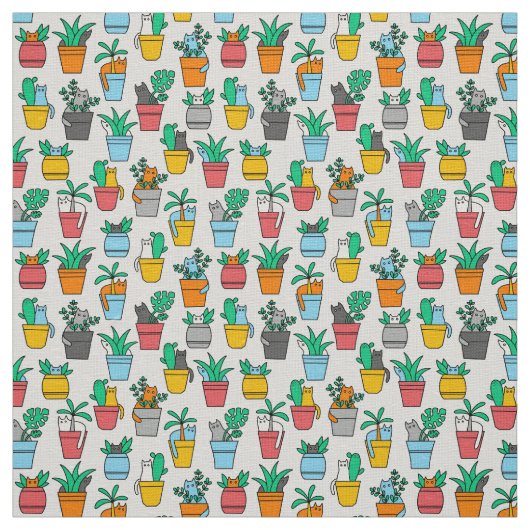 Tissu Chats dans les pots à fleurs (Échantillon)