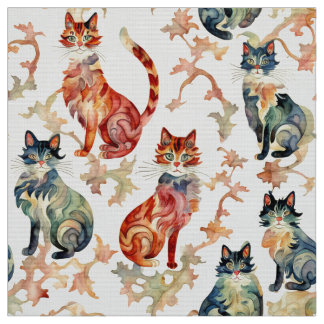 Tissu Chats dans un Motif d'aquarelle chinois